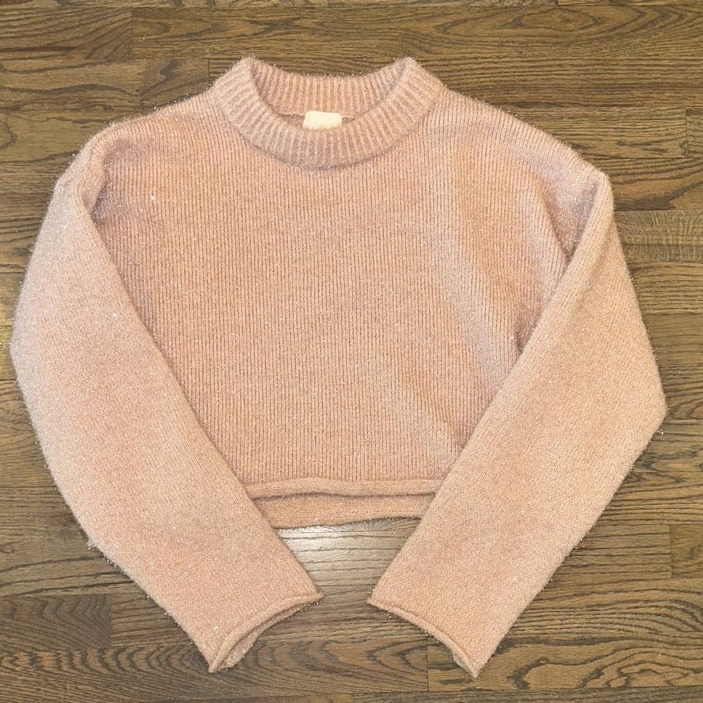 Cozy Cropped Knit Sweater - Blush Pink